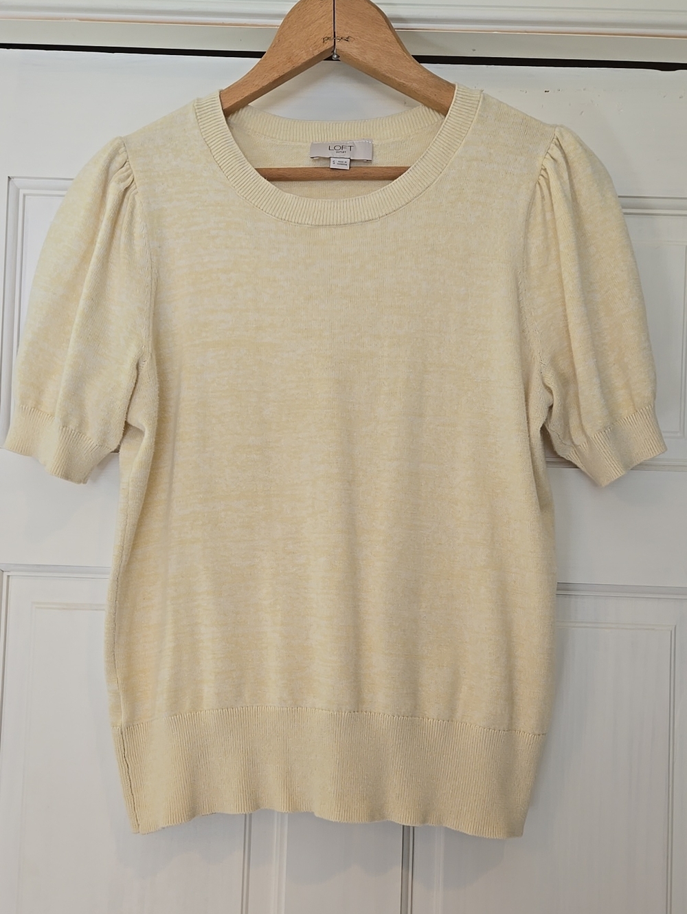 LOFT Butter Yellow Puff Sleeve Knit Top Small